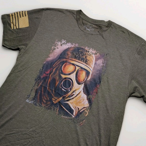 Grunt Style Other - Grunt Style Shirt Mens XL Green Graphic Gas Mask American Flag Sleeve Ghost